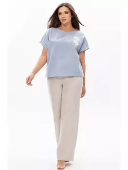 Брючные костюмы 3068 серо-голубой+натуральный