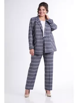 Брючные костюмы 383 клетка на джинсовом фоне