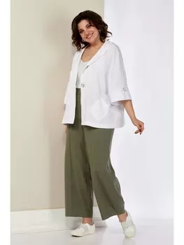 Брючные костюмы 4057 белый+олива