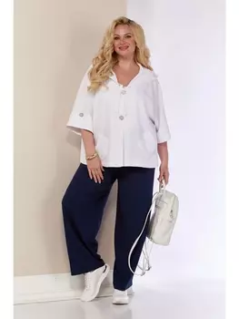 Брючные костюмы 4057 белый+синий