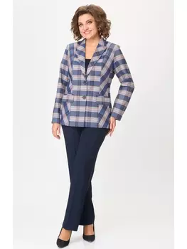 Брючные костюмы 412+596 бело-синяя клетка+синий однотон