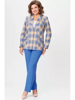 Брючные костюмы 412+596 голубая клетка+василек