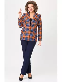 Брючные костюмы 412+596 клетка терракот+синий однотон