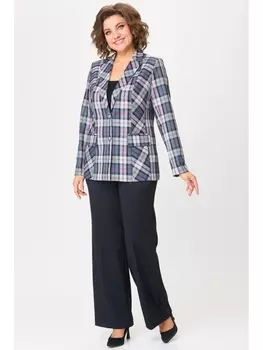 Брючные костюмы 412+601 синяя клетка+синий однотон