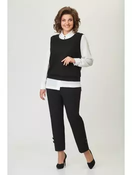 Брючные костюмы 5606 чёрный с молочным