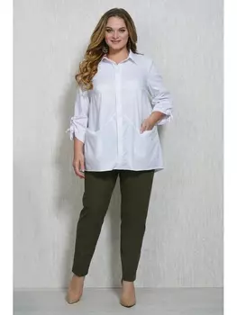 Брючные костюмы 6516 т.олива+белый