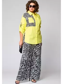 Брючные костюмы 7195 желтый+принт зебра