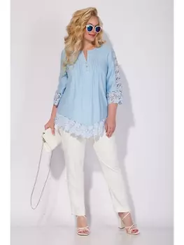 Брючные костюмы М1288БрЛ голубой+белый