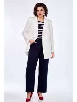 Брючные костюмы М-1238 синий-молочный