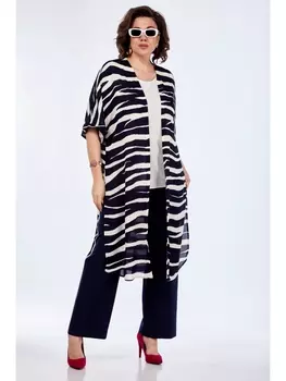 Брючные костюмы М-1239 синий/молочный