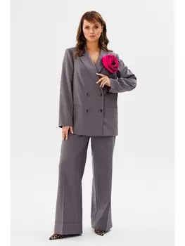 Брючные костюмы М-190 серый с розовой отделкой