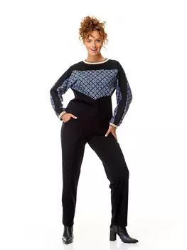 Брючные костюмы M-7569 черный, «ромб» голубой