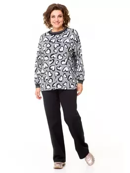 Брючные костюмы M-7574 «сердце» меланж серый, черный