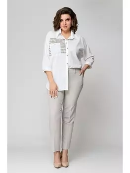 Брючные костюмы М-931в белый+бежевый
