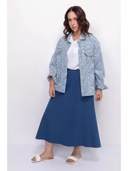 Юбка Синяя льняная юбка косого кроя арт.3304