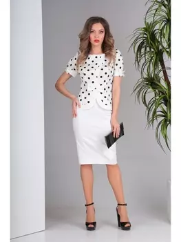 Юбочные костюмы 13697 белый+горошки