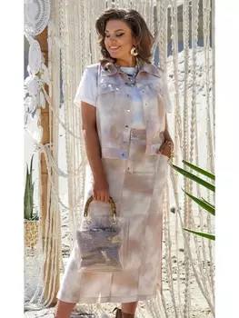 Юбочные костюмы 21623 диз.бежевый+белый