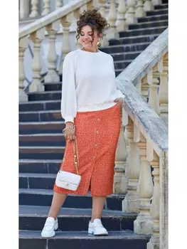 Юбочные костюмы 22893 белый+меланж оранжевый