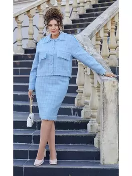 Юбочные костюмы 23283 диз.клетка меланж сине-голубой