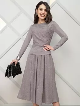 Юбочные костюмы 305777 (Воплощение стиля (2 в 1, с брошкой, нью грей пинк) )