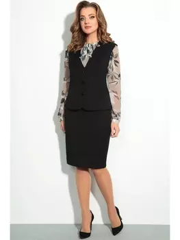 Юбочные костюмы Комплект 33922 черный с блузкой в крупные цветы