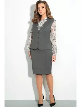 Юбочные костюмы Комплект 33922 серый с блузкой в мелкие цветы