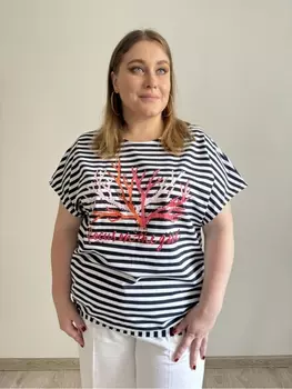 Майки, футболки Полосатая футболка с принтом арт.3731