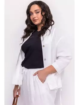 Пиджаки, жакеты Льняной белый жакет с кулиской по низу 3324