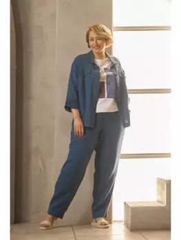 Пиджаки, жакеты Синий льняной жакет арт.3306