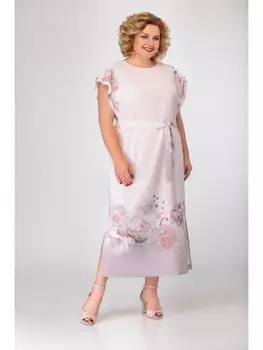 Платье 0264 пыльно-розовый+цветы