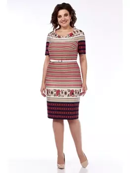 Платье 1035 орнамент беж-бордо