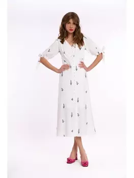 Платье 1036 молоко/принт лаванда