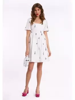 Платье 1037 молоко/принт лаванда