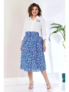 Платье 1107 белый/васильковый