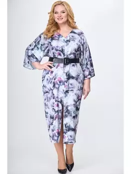 Платье 1153 серый с пионами