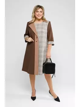 Платье 1155 шоколад+бежевая отделка