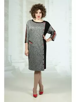 Платье 1162 серый/черный/красный