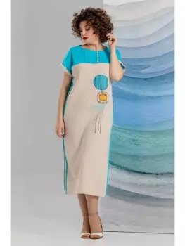 Платье 1221 бирюза/беж