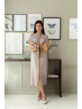 Платье 1390 серый+ бежевый