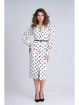 Платье 13939 белый в черный горох