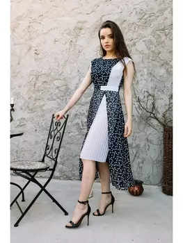 Платье 13976 синий в мелкий горох