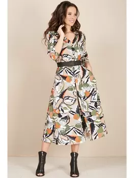 Платье 1486-зеленый-бежевый