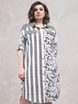 Платье 1651 серый/белый