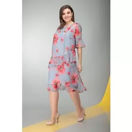 Платье 1886 серый+цветы