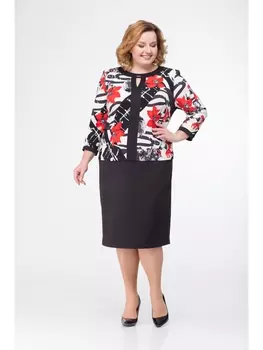 Платье 1887-черный +бело-красные цветы