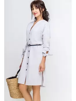 Платье 191 Белый в мелкую синюю полоску