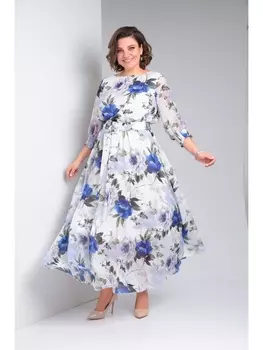 Платье 1-026 бело-васильковый