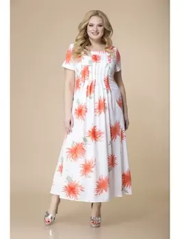 Платье 1-1826 белый+оранжевый