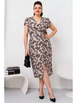 Платье 1-2532 бежевый/листики