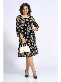 Платье 2148 бело-желтые цветы на черном
